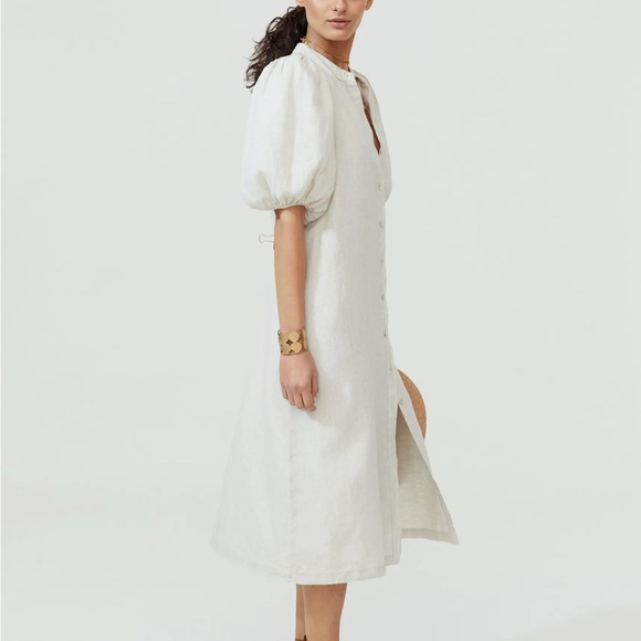 Lanhtropy Bubble Linen Midi Dress in Natural Size S - Picture 4 of 14